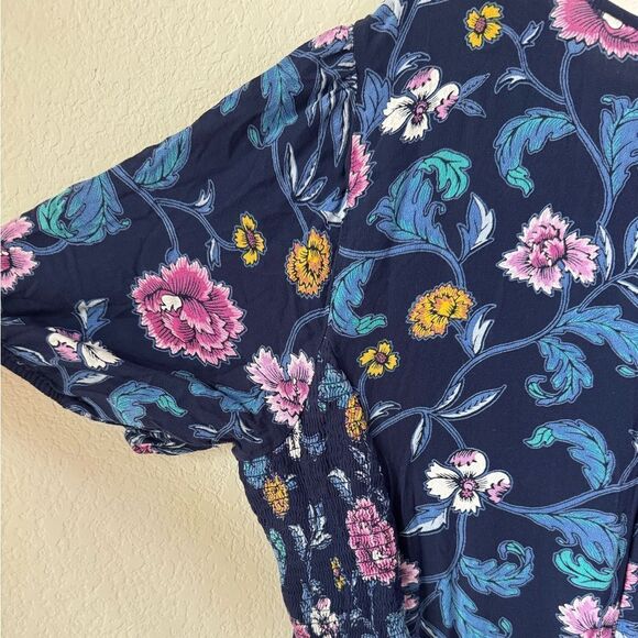 Old Navy Blue Floral Print Puff Sleeve Keyhole Dress Women’s Sz XXL Feminine - Picture 8 of 9